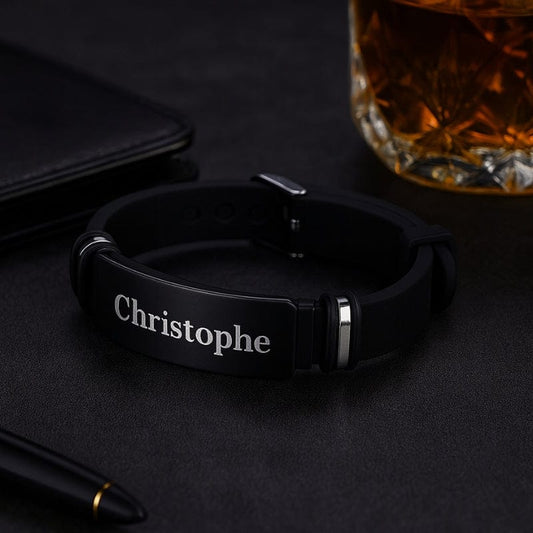 Bracelet Homme Personnalisé Manchette - Silicone et Acier