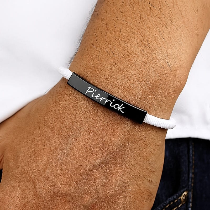 Bracelet Homme Personnalisé Cordon à Graver | Plaque Acier Inoxydable