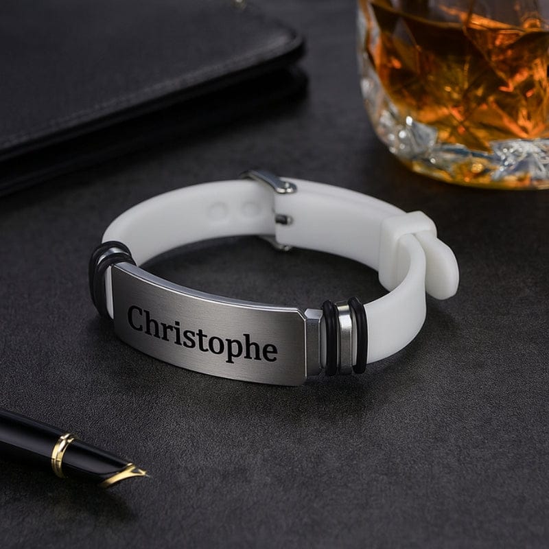 Bracelet Homme Personnalisé Manchette - Silicone et Acier
