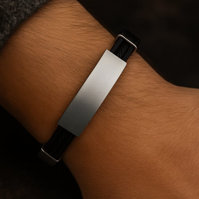 Bracelet Homme Personnalisé Noir - Silicone et Acier