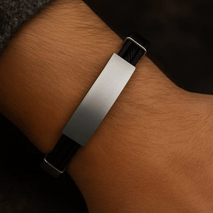 Bracelet Homme Personnalisé Noir - Silicone et Acier