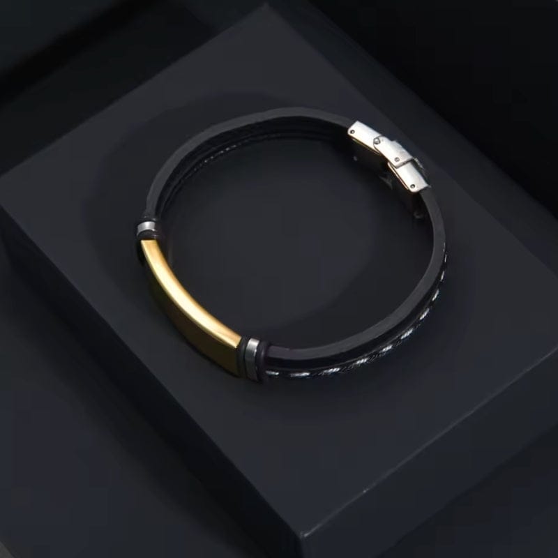 Bracelet Homme Personnalisé Cuir Gravé - Plaque Acier