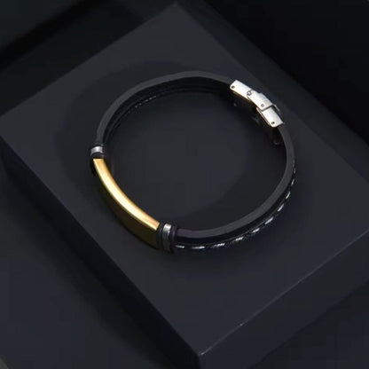 Bracelet Homme Personnalisé Cuir Gravé - Plaque Acier