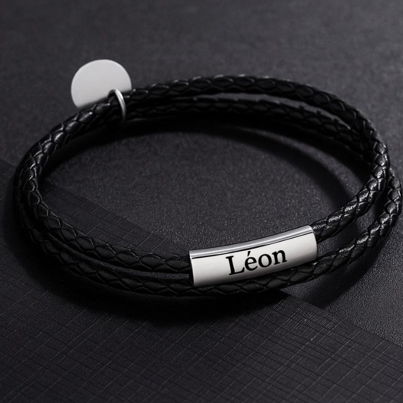 Bracelet Homme Personnalisé Cuir Tressé - Double Tour