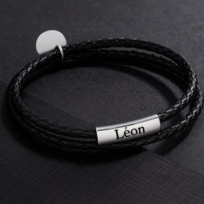 Bracelet Homme Personnalisé Cuir Tressé - Double Tour