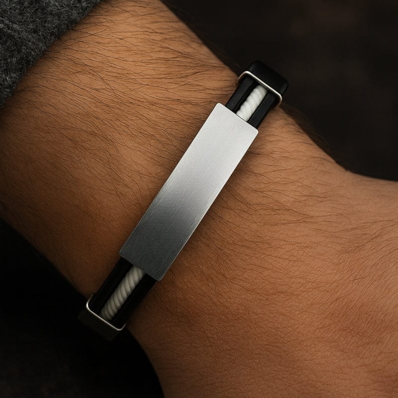 Bracelet Homme Personnalisé Noir - Silicone et Acier