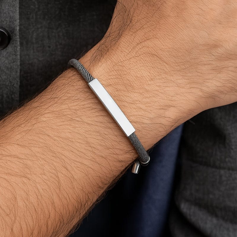 Bracelet Homme Personnalisé Cordon à Graver | Plaque Acier Inoxydable