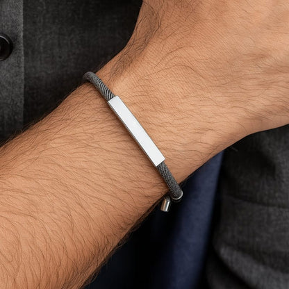 Bracelet Homme Personnalisé Cordon à Graver | Plaque Acier Inoxydable