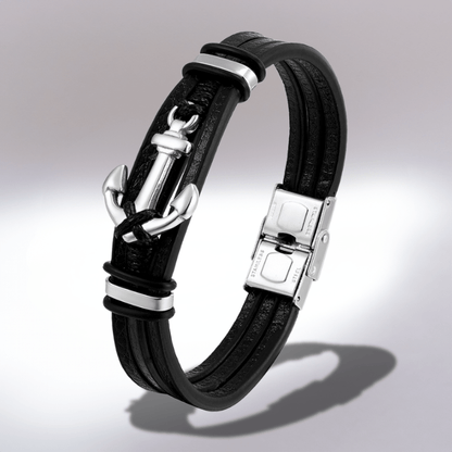 Bracelet Cuir Ancre Marine