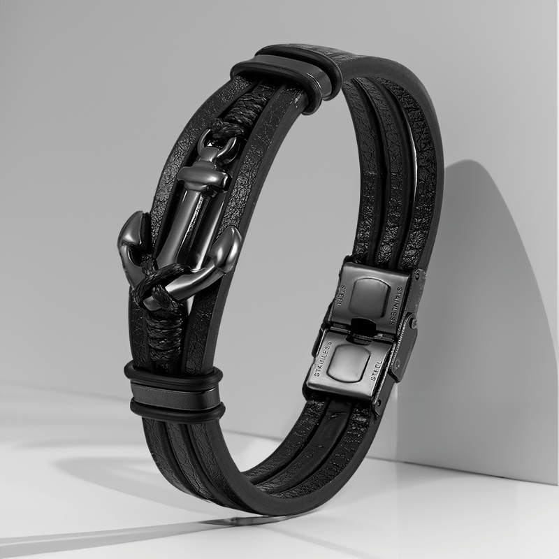 Bracelet Cuir Ancre Marine