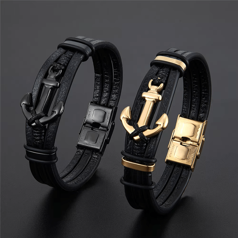 Bracelet Cuir Ancre Marine