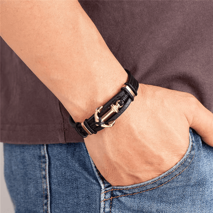 Bracelet Cuir Ancre Marine