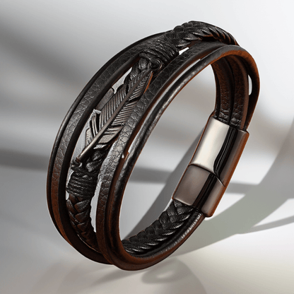 Bracelet Cuir et Plume en Acier
