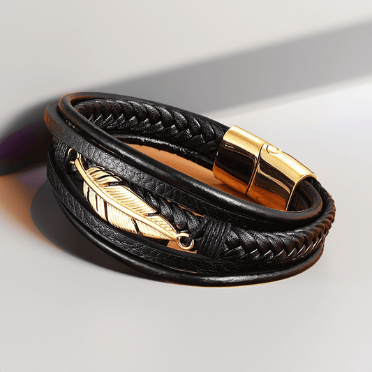 Bracelet Cuir et Plume en Acier