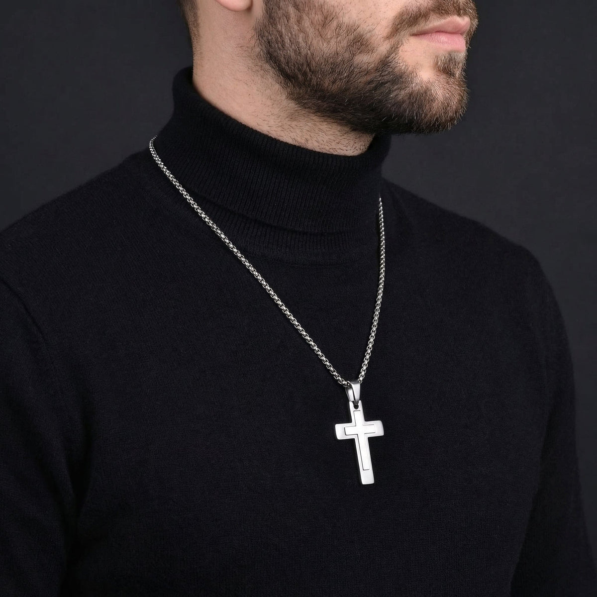Chaîne et Pendentif Croix Homme Acier