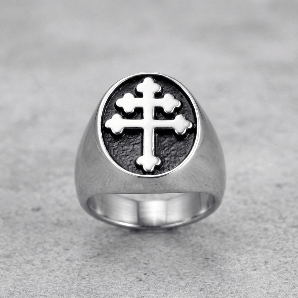 Chevalière Homme Noire Croix Templier Vintage
