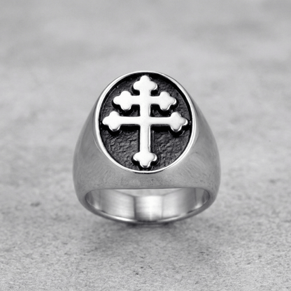 Chevalière Homme Noire Croix Templier Vintage