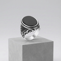 Chevalière Argent Onyx Homme Plateau Ovale