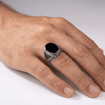 Chevalière Argent Onyx Homme Plateau Ovale