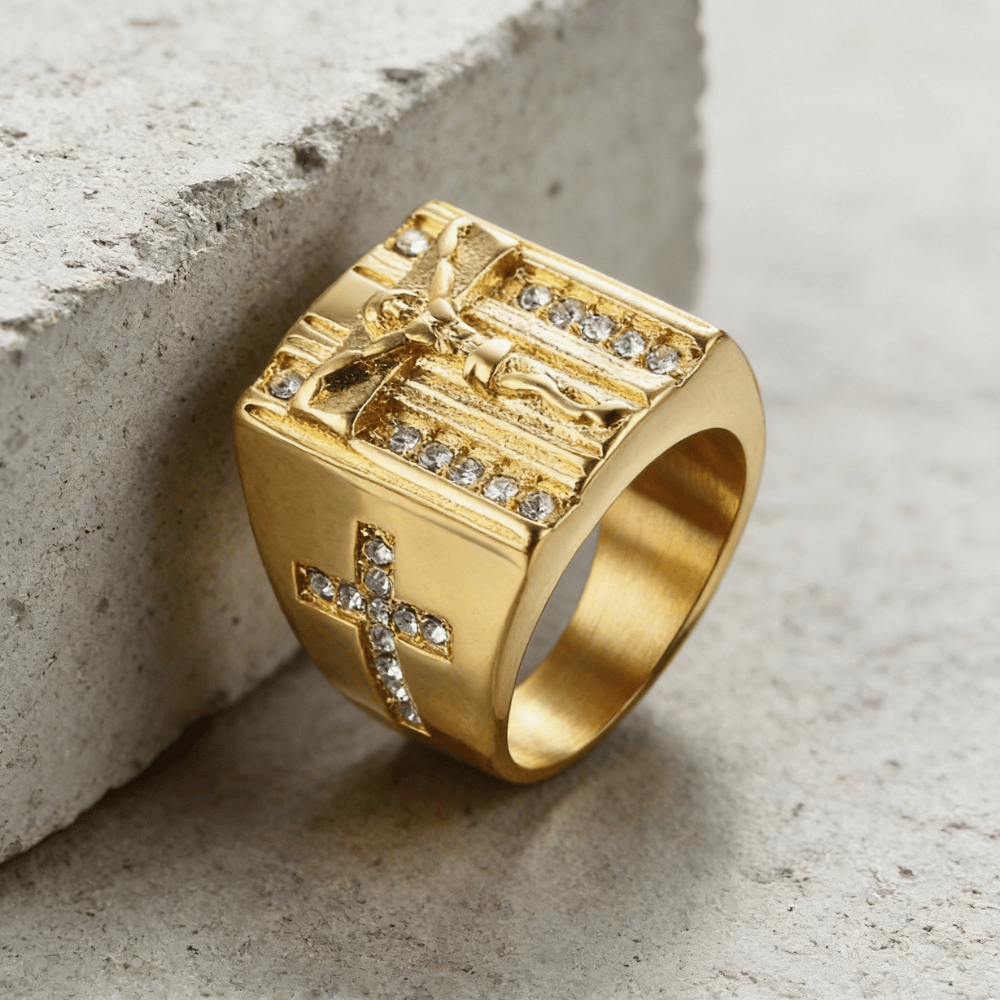 Bague Chevalière Carrée Homme Plaqué Or