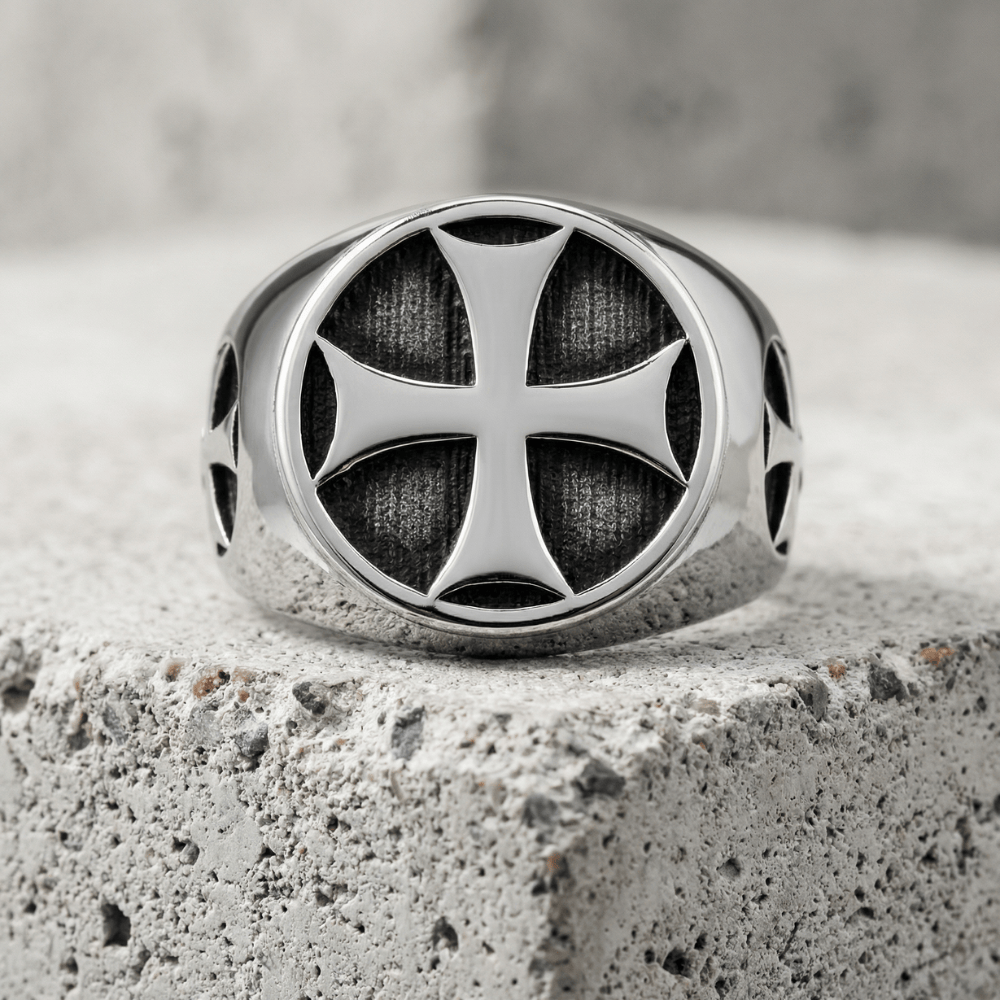 Bague Chevalière Homme Croix Acier Inoxydable