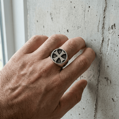 Bague Chevalière Homme Croix Acier Inoxydable