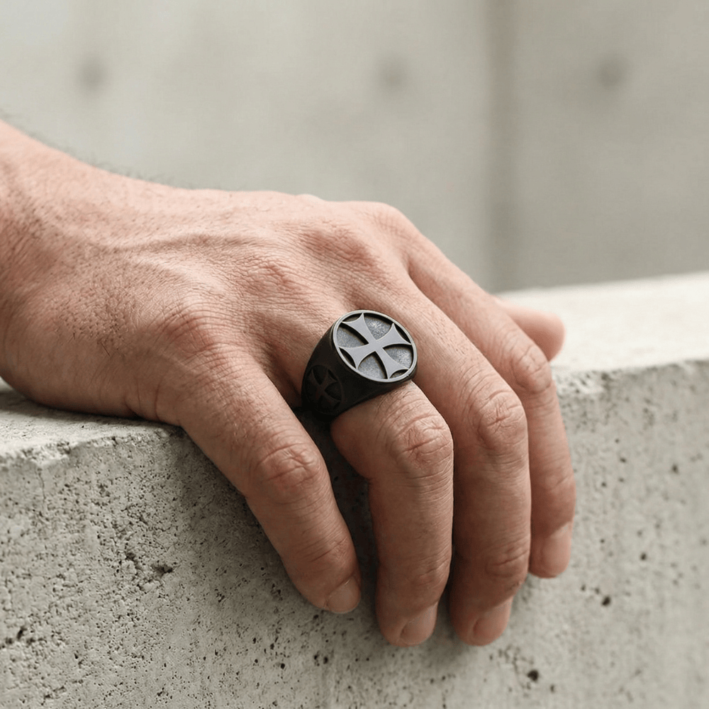 Bague Chevalière Homme Croix Acier Inoxydable