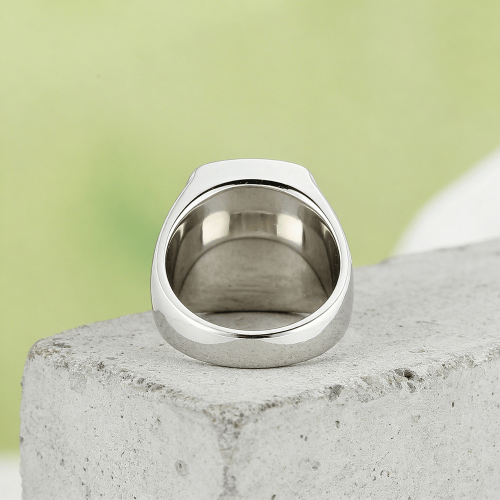 Bague Chevalière Homme Onyx Noir Coussin Acier Inoxydable