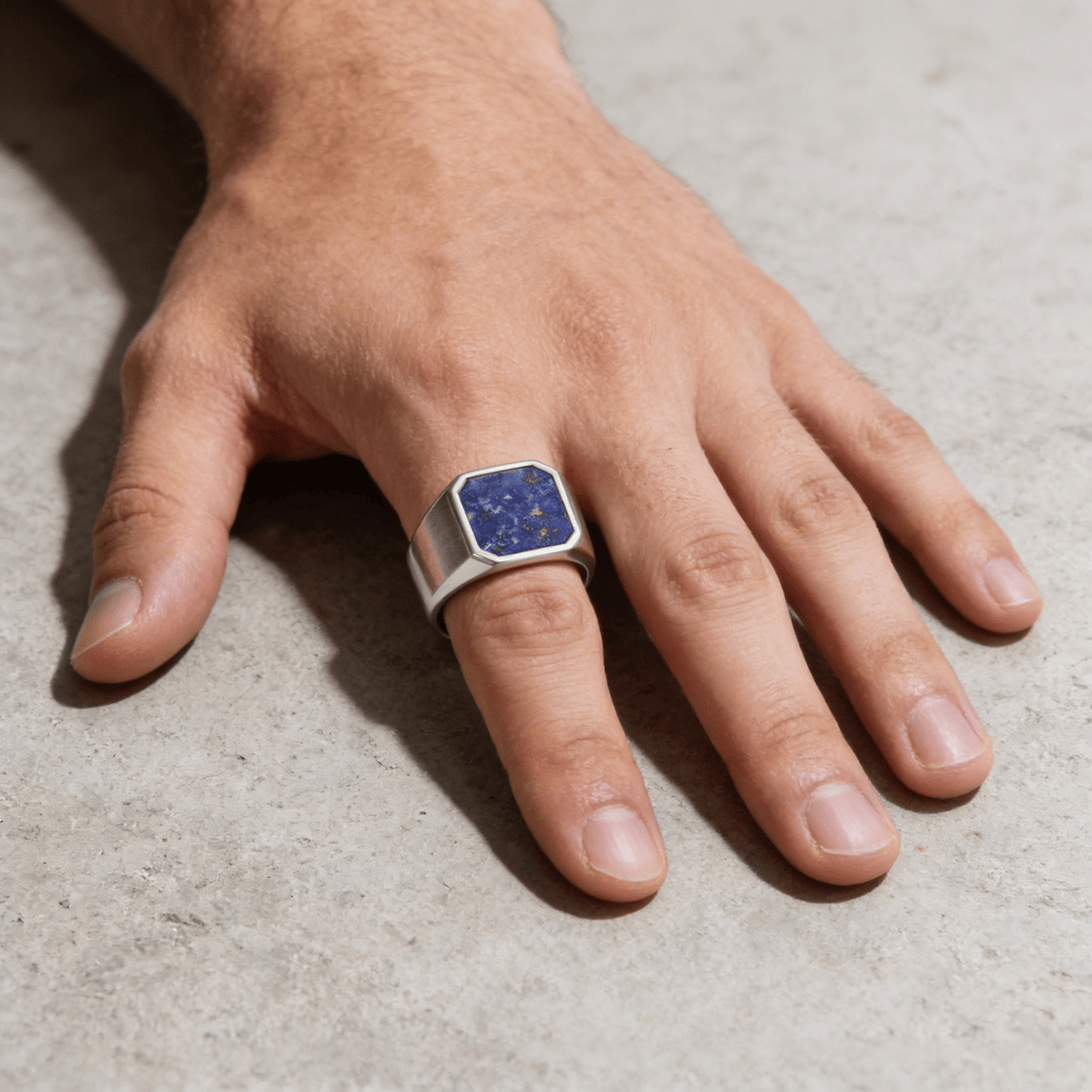 Chevalière Homme Onyx Lapis Lazuli Acier