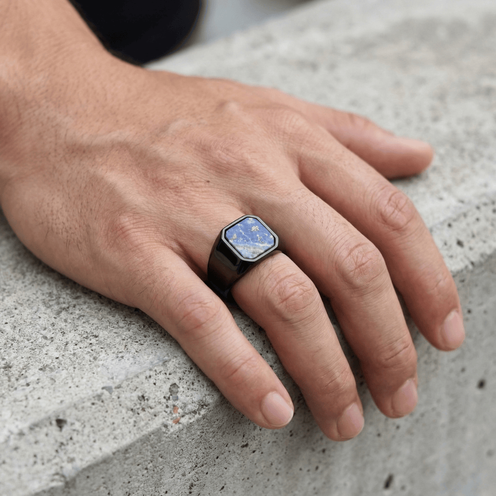 Chevalière Homme Onyx Lapis Lazuli Acier