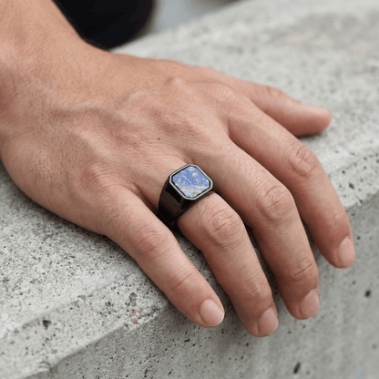 Chevalière Homme Onyx Lapis Lazuli Acier