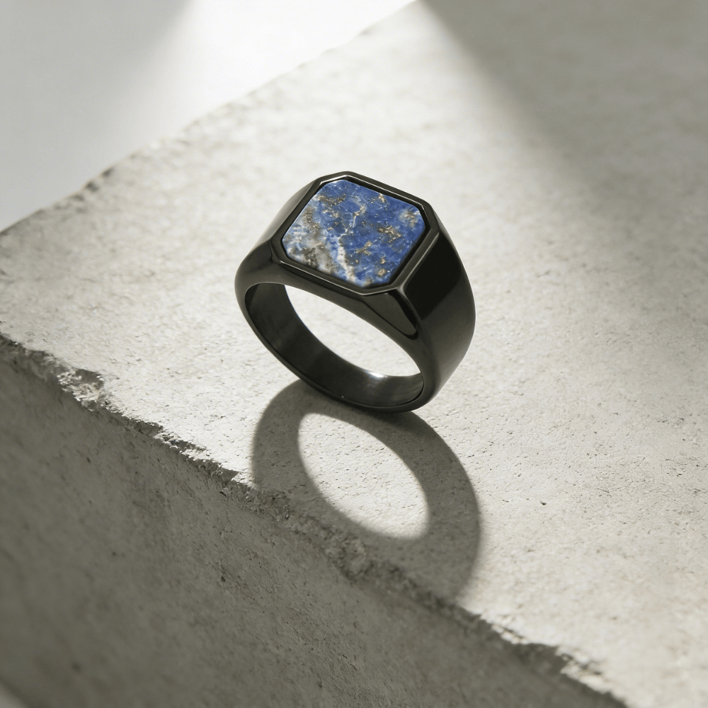 Chevalière Homme Onyx Lapis Lazuli Acier