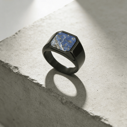 Chevalière Homme Onyx Lapis Lazuli Acier