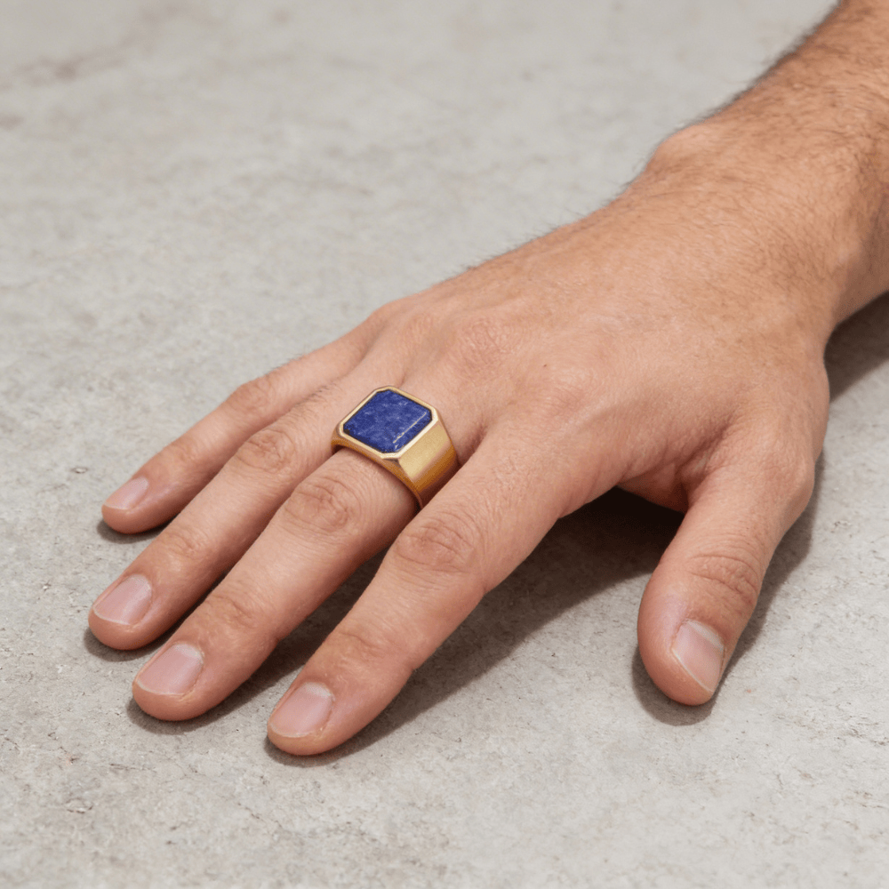 Chevalière Homme Onyx Lapis Lazuli Acier