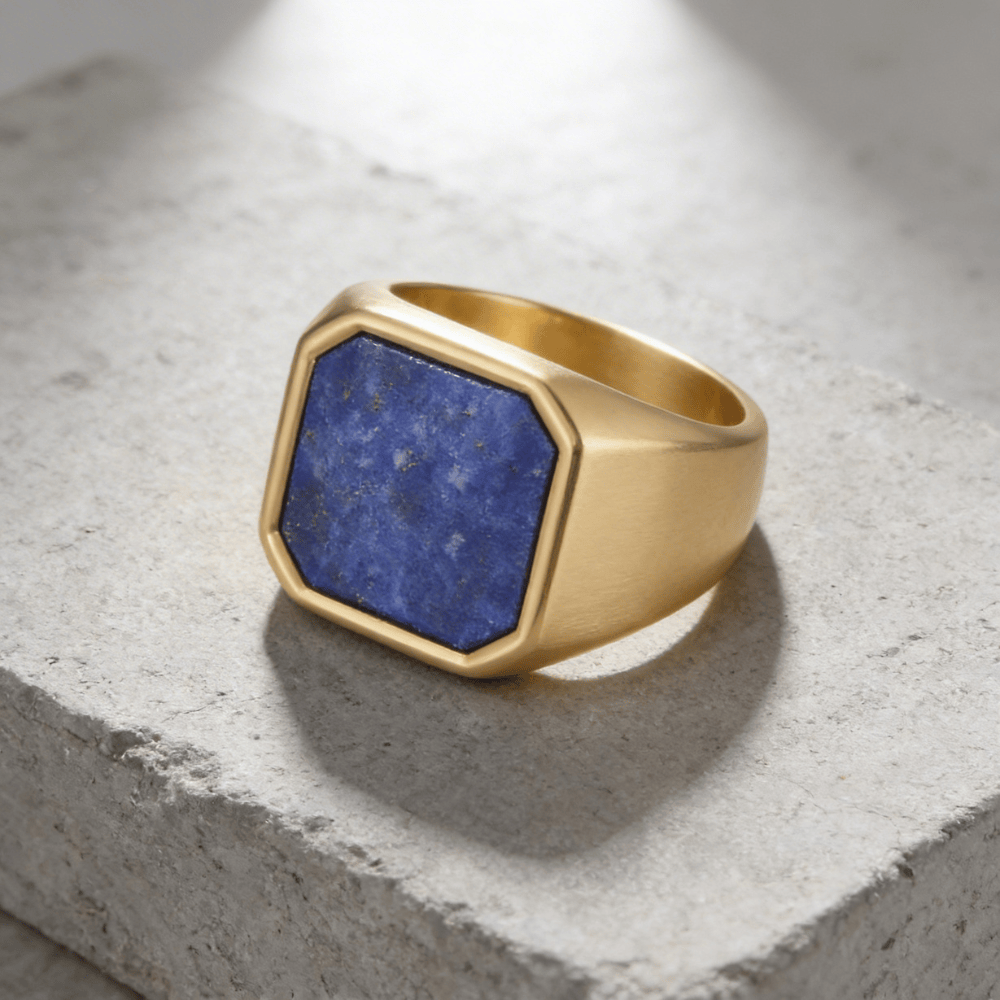 Chevalière Homme Onyx Lapis Lazuli Acier