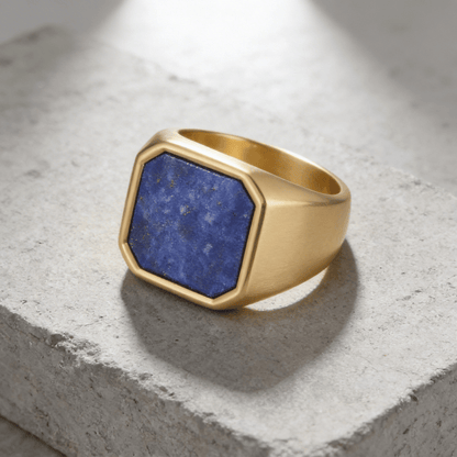 Chevalière Homme Onyx Lapis Lazuli Acier
