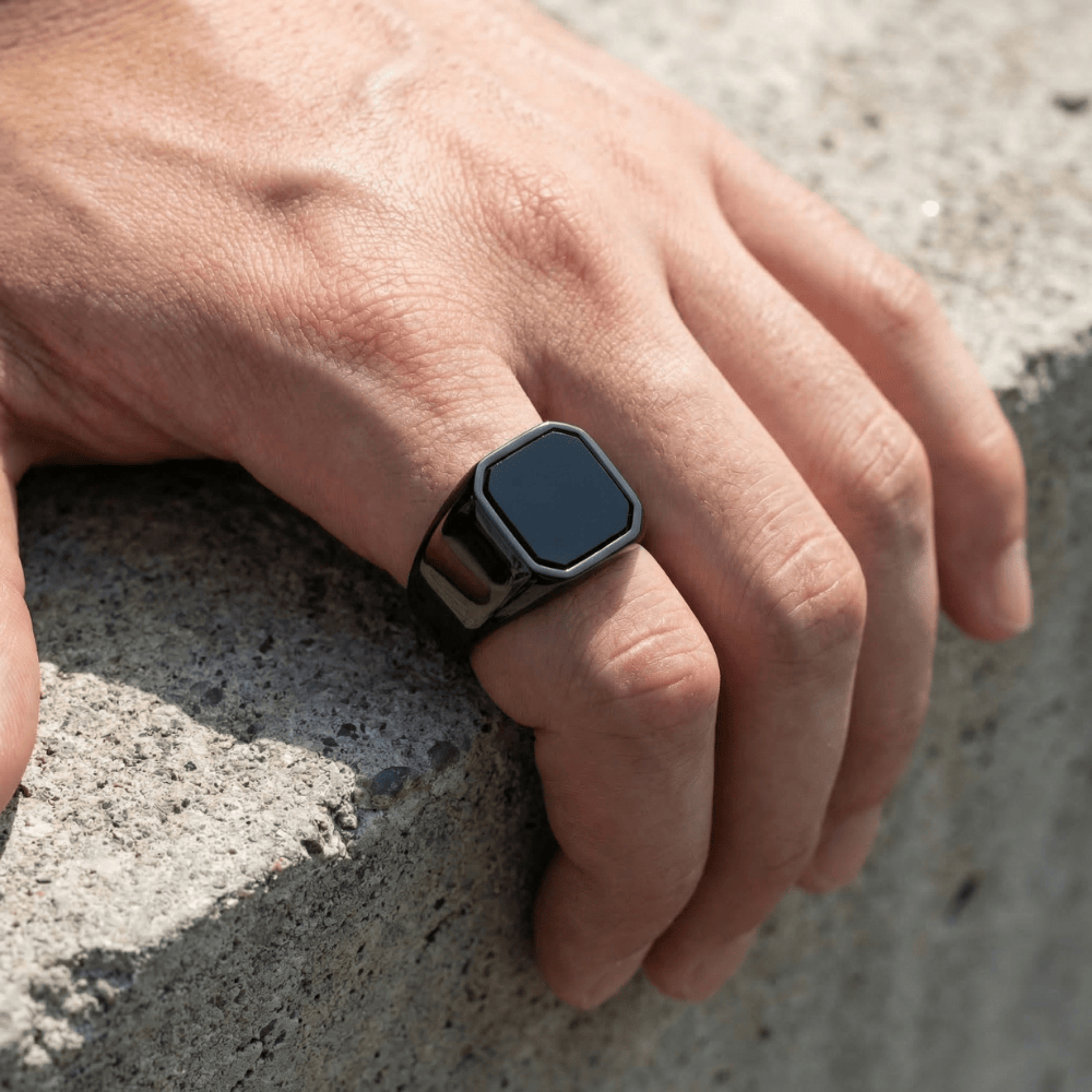 Chevalière Homme Onyx Lapis Lazuli Acier