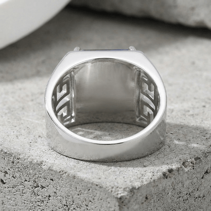 Bague Chevalière Homme Argent Luxe Saphir Bleu