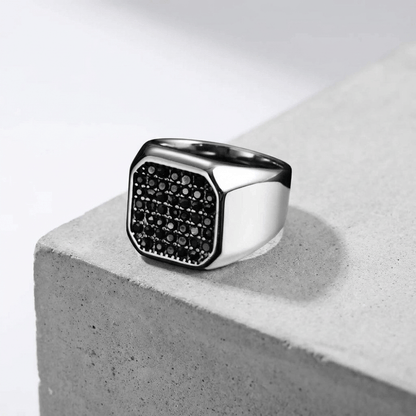 Chevalière pour Homme Luxe Pierres Noires Argent