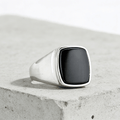Bague Chevalière Homme Onyx Noir Coussin Acier Inoxydable