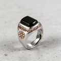 Chevalière Homme Onyx Rosaces Or Rose