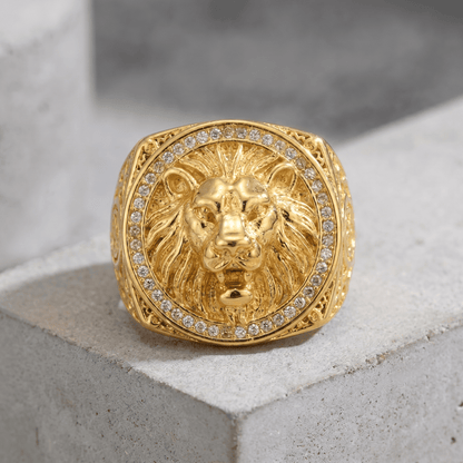 Grosse Chevalière Homme Or Lion Bague