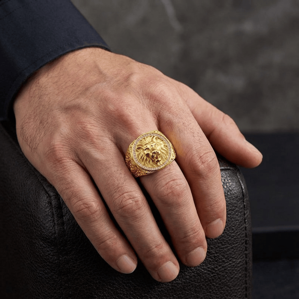 Grosse Chevalière Homme Or Lion Bague