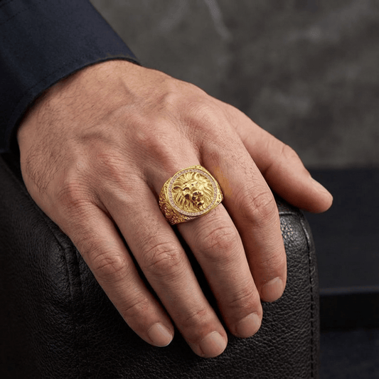 Grosse Chevalière Homme Or Lion Bague