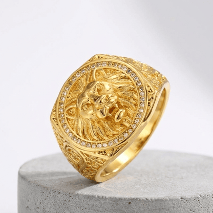 Grosse Chevalière Homme Or Lion Bague