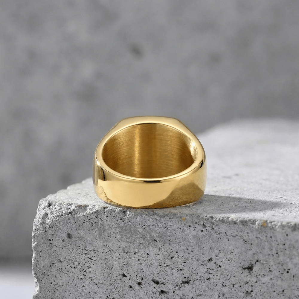 Bague Chevalière Homme Onyx Noir Coussin Acier Inoxydable