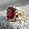 Bague Chevalière Homme Or et Rubis Plateau Rectangulaire