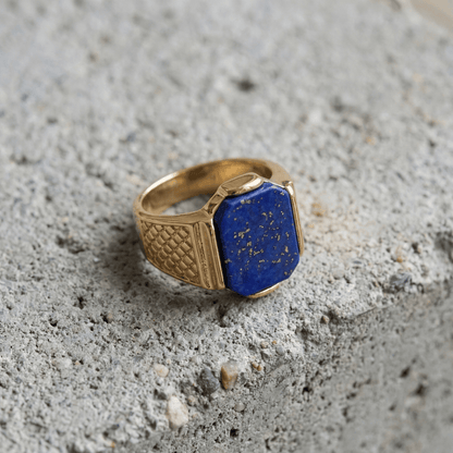 Bague Chevalière Homme Originale Or Lapis Lazuli