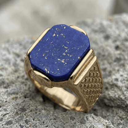 Bague Chevalière Homme Originale Or Lapis Lazuli