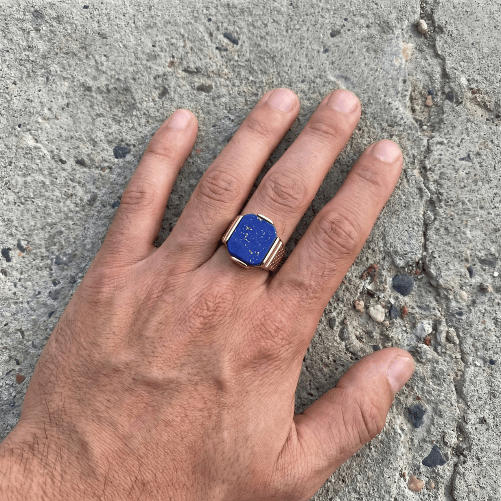 Bague Chevalière Homme Originale Or Lapis Lazuli